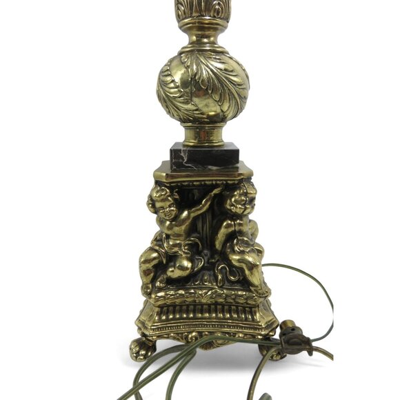 Cherub BRASS Table LAMP With Marble Accents 34" Tall Vintage Gold and Black - Picture 7 of 13